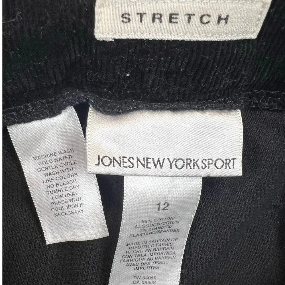 Jones New York Sport Corduroy Pants Straight Leg Black High Rise Stretch - 12